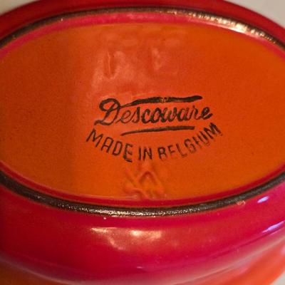 1950s Flame Cocotte Single Small Lidded Oval Pot 2 Cups Vintage Descoware Belgium Cast Iron Enameled French Cookware