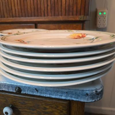 Noritake Versatone Asian Bouquet pattern - 6-piece place setting with plates, oval bowl, sugar & creamer, platter & mugs