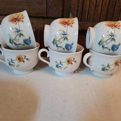 Noritake Versatone Asian Bouquet pattern - 6-piece place setting with plates, oval bowl, sugar & creamer, platter & mugs