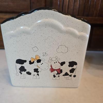 Holstien cow cookie jar - Villeroy & Brooch collectible plate - Cow napkin holder - creamer and more