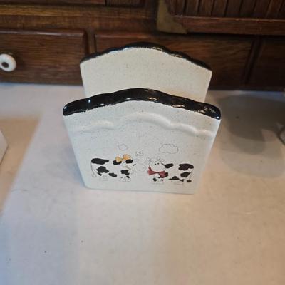 Holstien cow cookie jar - Villeroy & Brooch collectible plate - Cow napkin holder - creamer and more
