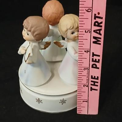 Two angel musical figures - and two small Enesco pocelain figures