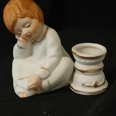 Two angel musical figures - and two small Enesco pocelain figures