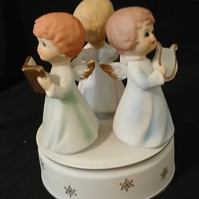 Two angel musical figures - and two small Enesco pocelain figures