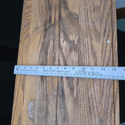 vintage solid oak magazine rack side table / telephone table / end table with a wooden milking stool