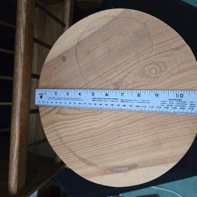 vintage solid oak magazine rack side table / telephone table / end table with a wooden milking stool