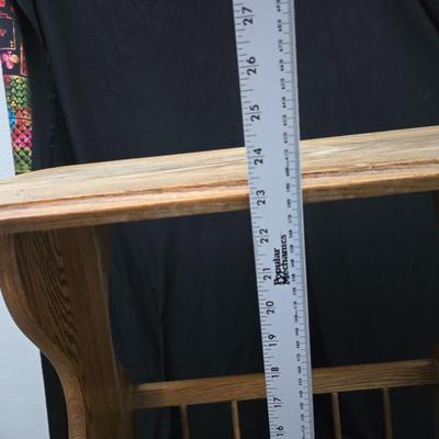 vintage solid oak magazine rack side table / telephone table / end table with a wooden milking stool