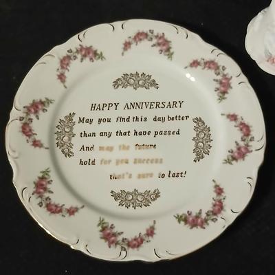 Wilton wedding Cake topper - Anniversary plate - 50th anniversary precious moments Bell - Bianca floral platter and a pink tone lace...