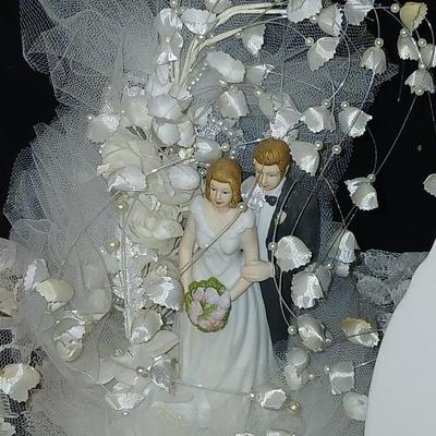 Wilton wedding Cake topper - Anniversary plate - 50th anniversary precious moments Bell - Bianca floral platter and a pink tone lace...