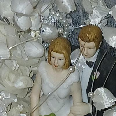 Wilton wedding Cake topper - Anniversary plate - 50th anniversary precious moments Bell - Bianca floral platter and a pink tone lace...