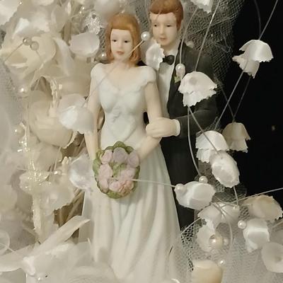 Wilton wedding Cake topper - Anniversary plate - 50th anniversary precious moments Bell - Bianca floral platter and a pink tone lace...