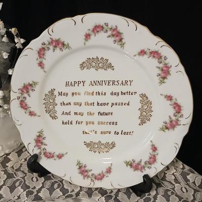 Wilton wedding Cake topper - Anniversary plate - 50th anniversary precious moments Bell - Bianca floral platter and a pink tone lace...