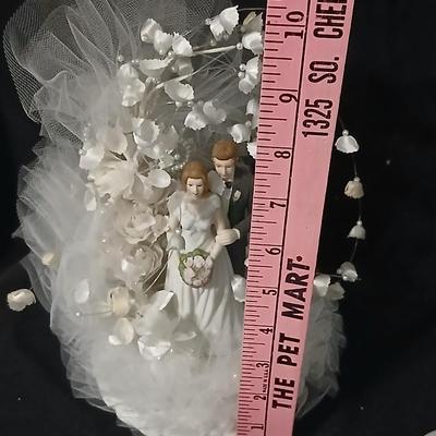 Wilton wedding Cake topper - Anniversary plate - 50th anniversary precious moments Bell - Bianca floral platter and a pink tone lace...