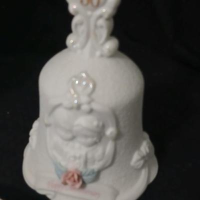 Wilton wedding Cake topper - Anniversary plate - 50th anniversary precious moments Bell - Bianca floral platter and a pink tone lace...