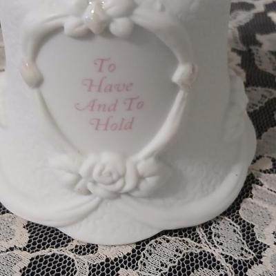 Wilton wedding Cake topper - Anniversary plate - 50th anniversary precious moments Bell - Bianca floral platter and a pink tone lace...