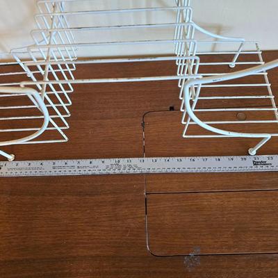 Multi - tiered Mid-century modern metal plant stand with glass vases and a glass flower frog