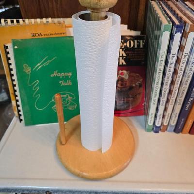 Vintage hand-hewn white birch dough bowl - cookbooks - apron - and other kitchen items