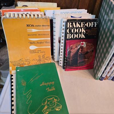 Vintage hand-hewn white birch dough bowl - cookbooks - apron - and other kitchen items