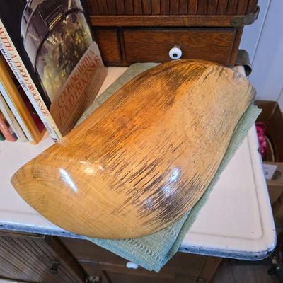 Vintage hand-hewn white birch dough bowl - cookbooks - apron - and other kitchen items