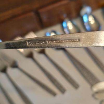 Corsican Stainless Japan Flatware partial set - with new tablecloth