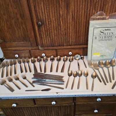 Corsican Stainless Japan Flatware partial set - with new tablecloth