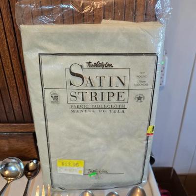 Corsican Stainless Japan Flatware partial set - with new tablecloth