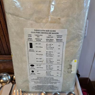 Corsican Stainless Japan Flatware partial set - with new tablecloth