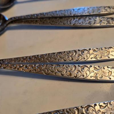 Corsican Stainless Japan Flatware partial set - with new tablecloth