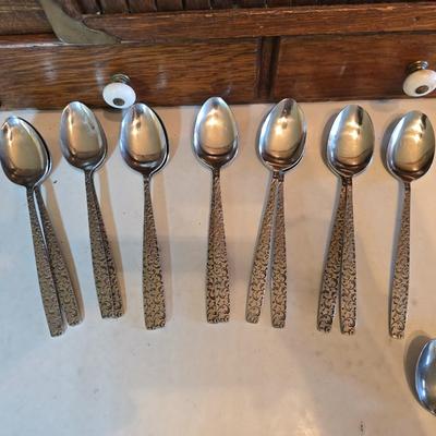 Corsican Stainless Japan Flatware partial set - with new tablecloth