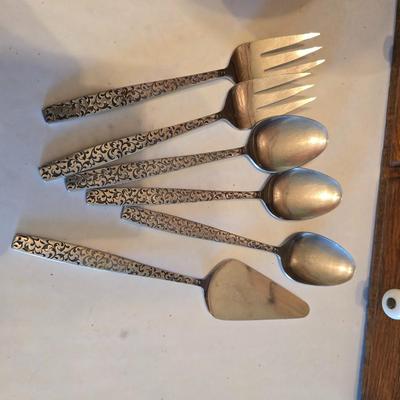 Corsican Stainless Japan Flatware partial set - with new tablecloth