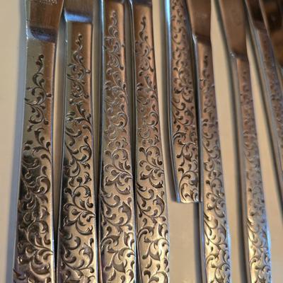 Corsican Stainless Japan Flatware partial set - with new tablecloth