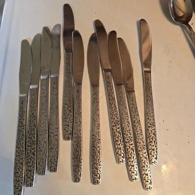 Corsican Stainless Japan Flatware partial set - with new tablecloth