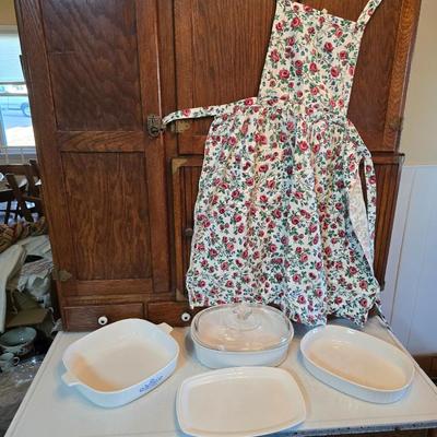 Corningware cookware with Litton micro-browner - and an apron