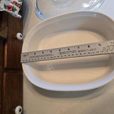 Corningware cookware with Litton micro-browner - and an apron