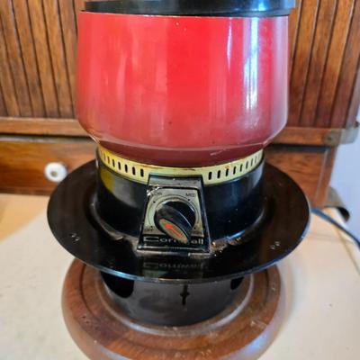vintage, mid-century modern avocado green fondue pots - orange fondue pot - and a retro General Electric (GE) electric skillet.