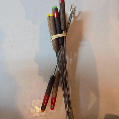 vintage, mid-century modern avocado green fondue pots - orange fondue pot - and a retro General Electric (GE) electric skillet.