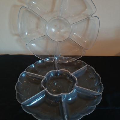 Old Company Stainless flatware -partial set with plastic serve ware pieces - large salad bowl - divided dishes - platter & bowl