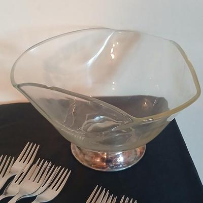 Old Company Stainless flatware -partial set with plastic serve ware pieces - large salad bowl - divided dishes - platter & bowl