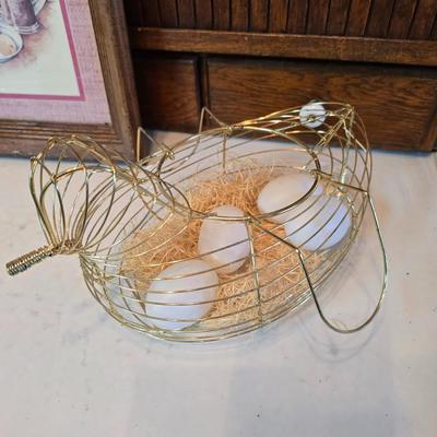 Vintage kitchen utensils - mixed box of flatware - framed country kitchen picture - Quickube ice tray and more