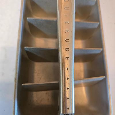 Vintage kitchen utensils - mixed box of flatware - framed country kitchen picture - Quickube ice tray and more