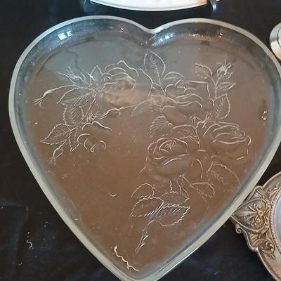 Kitchen metalware including mid-century modern chrome and pressed glass lazy Susan appetizer serving tray - metal trays - utensils and more