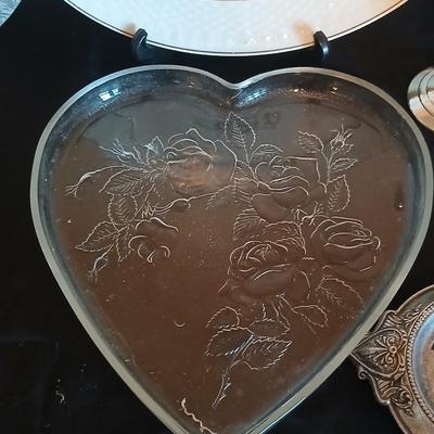 Kitchen metalware including mid-century modern chrome and pressed glass lazy Susan appetizer serving tray - metal trays - utensils and more