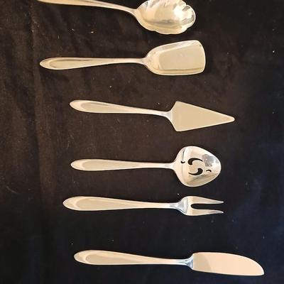 Kitchen metalware including mid-century modern chrome and pressed glass lazy Susan appetizer serving tray - metal trays - utensils and more