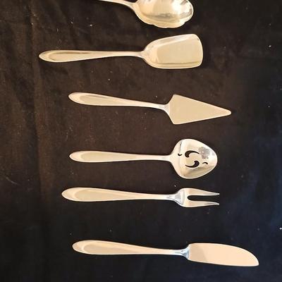 Kitchen metalware including mid-century modern chrome and pressed glass lazy Susan appetizer serving tray - metal trays - utensils and more