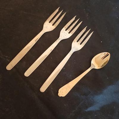 Kitchen metalware including mid-century modern chrome and pressed glass lazy Susan appetizer serving tray - metal trays - utensils and more