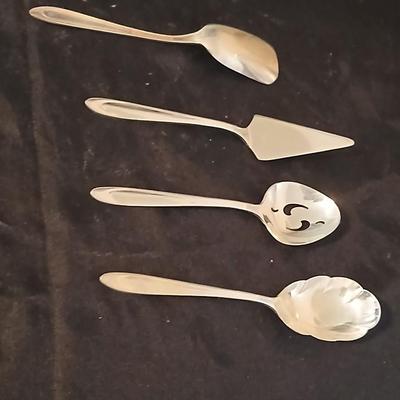 Kitchen metalware including mid-century modern chrome and pressed glass lazy Susan appetizer serving tray - metal trays - utensils and more