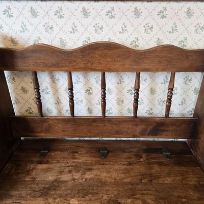 Wood storage bench / entryway bench / storage chest, which features a seat and a hinged lid revealing internal storage space.