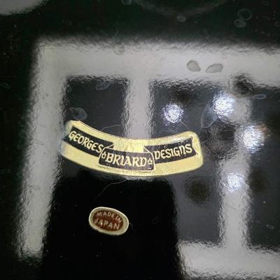 Sale Photo Thumbnail #126: This is a lot including 6 glass martini glasses and 2 trays by Georges Briard Designs. One tray does have some scuffs. Please see pictures for close inspection. The art you may see in the background is NOT included. You are bidding on the lot meaning you 