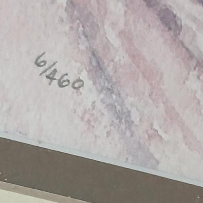 John Deere - Framed signed & numbered tractor scene by Colette McLaughlin 6/460 with John Deere cap and a deck of John deere playing...