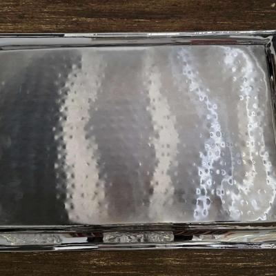 Sale Photo Thumbnail #161: This is a lot including 3 crystal decanters with a hammered silver tray. One decanter is Waterford, one is Gorham and the other is unmarked, No flaws noticed. This is a lot meaning you must pay for and take the entire lot.